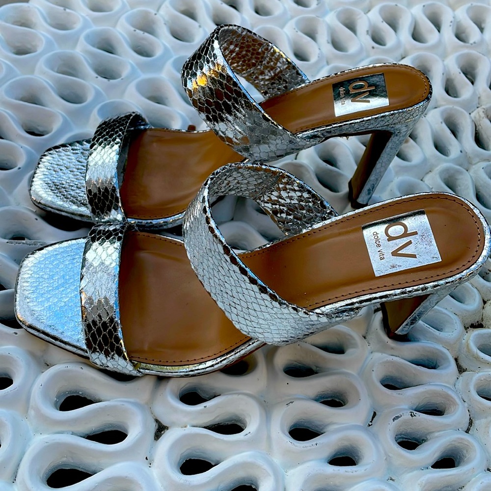 Dolce Vita silver snakeskin sandal slides